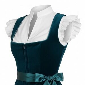 New Medium White Ruffle‎ Sleeve Dirndl Undershirt Top Long High V Neck Blouse